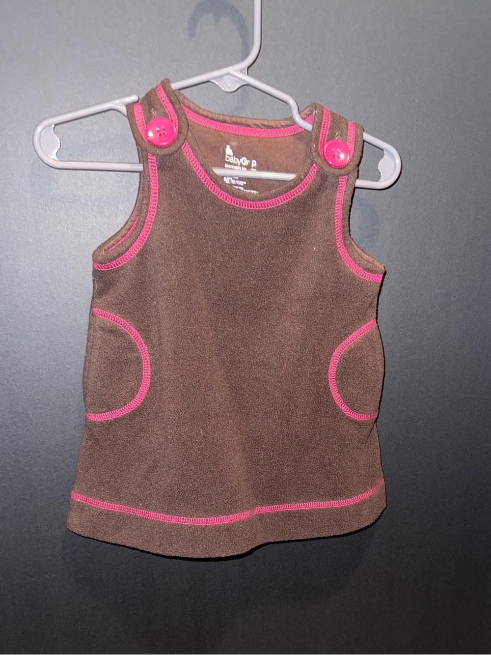 GAP Fleece Brown Tank with Pink Trim and Button Shoulder Details